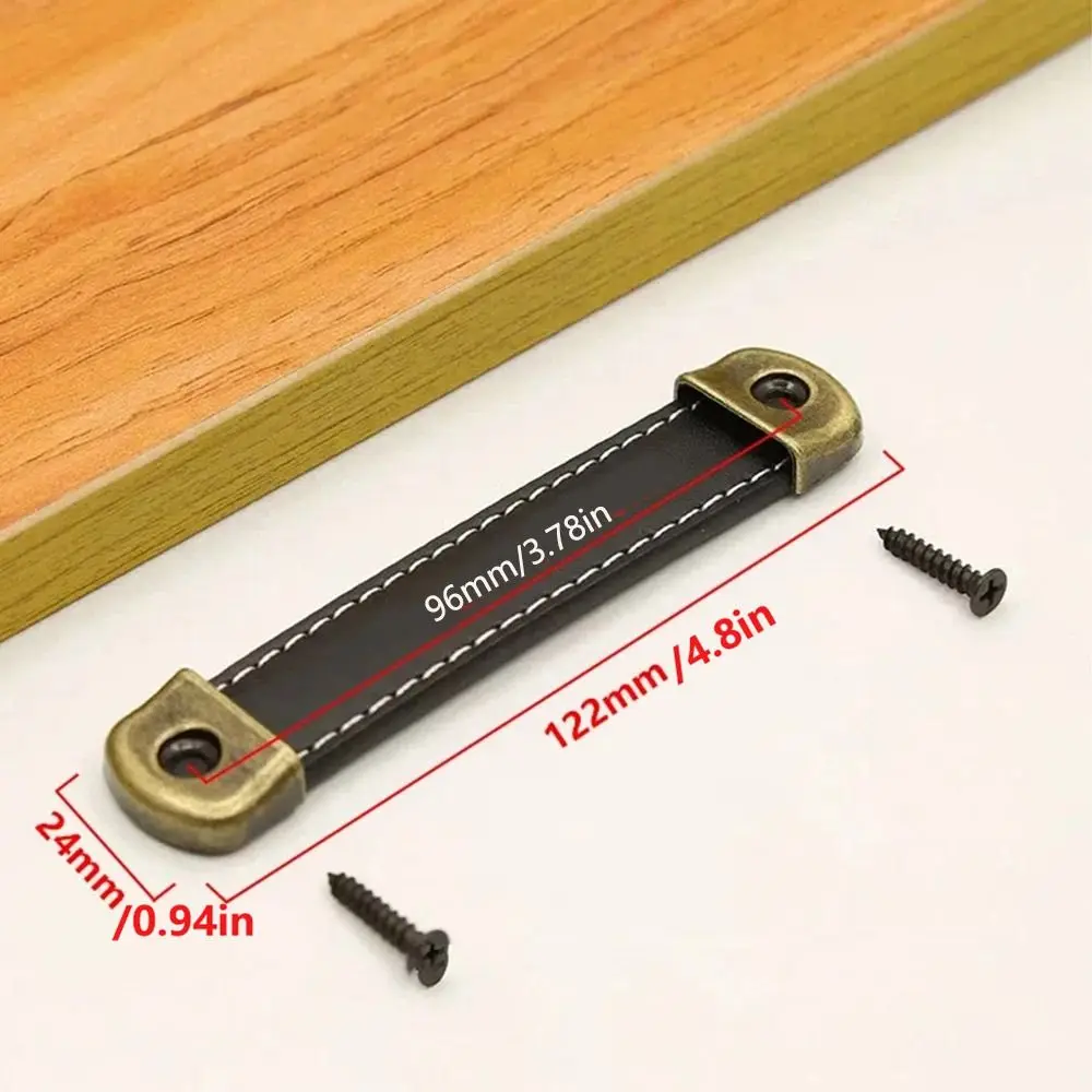 Винтажные кожаные ручки с винтами, квадратные дверные ручки из цинкового сплава, мягкие 96/128/160 мм, ручка ящика для шкафа