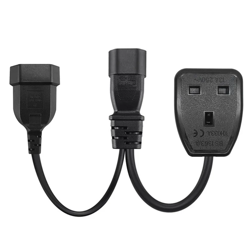 IEC 320 C14 تمديد كابل المقبس المملكة المتحدة التوصيل PDU UPS كابل الاتحاد الأوروبي 4.0 مللي متر سلك الطاقة 0.3 متر تحويل خط مزدوج Y سبليت موصل