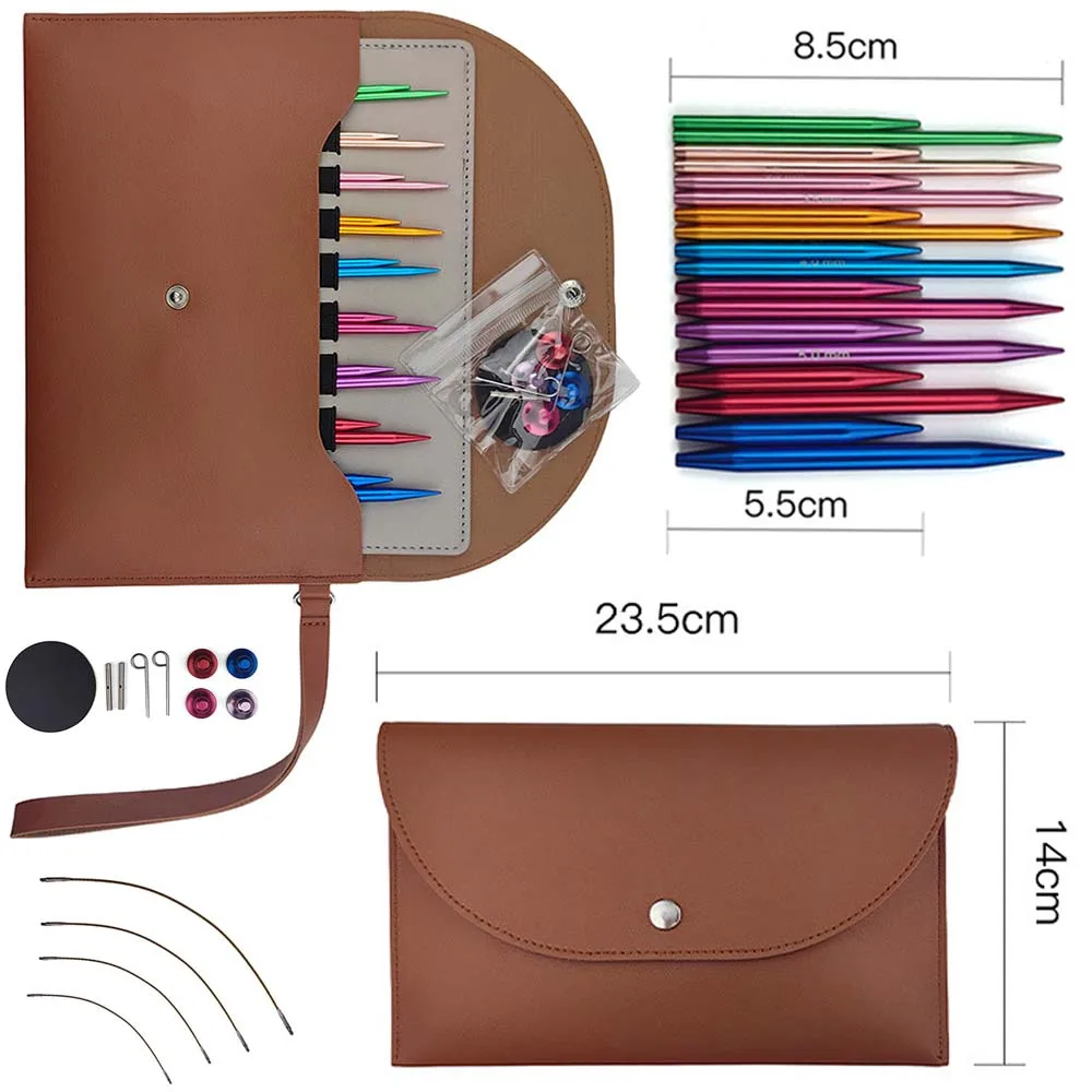 

9 Pairs Sleeve Collar Circular Knitting Needles Set 5.5+8.5cm Aluminum Interchangeable Croche Hooks Round Needle DIY Suit Kit