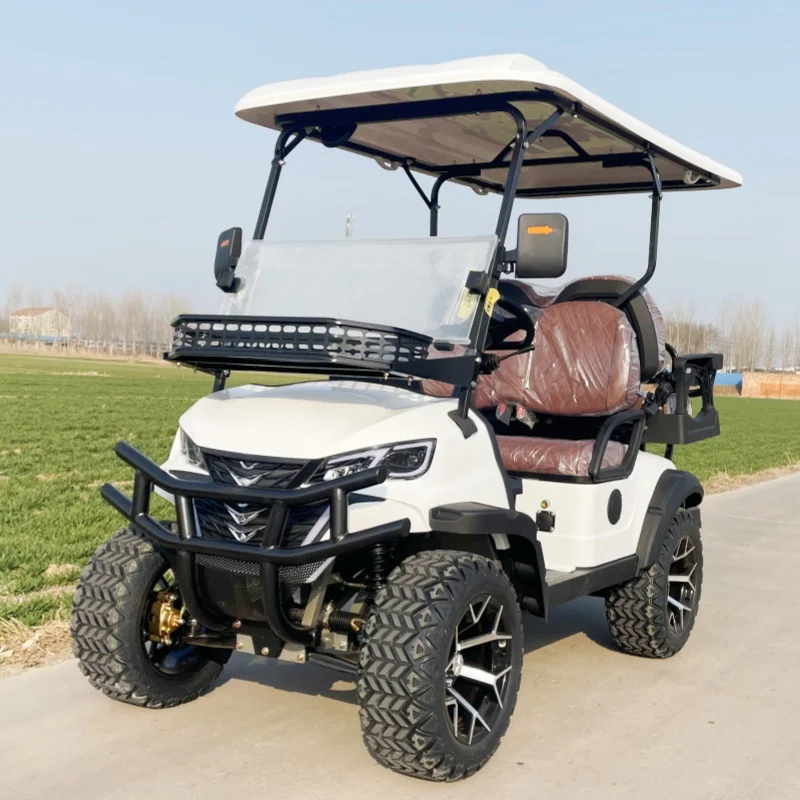 Electric Golf Cart 60V Sightseeing Car Energy-Saving And Environmentally Friendly Bumper And Front Basket Brown Upholstered Seat
