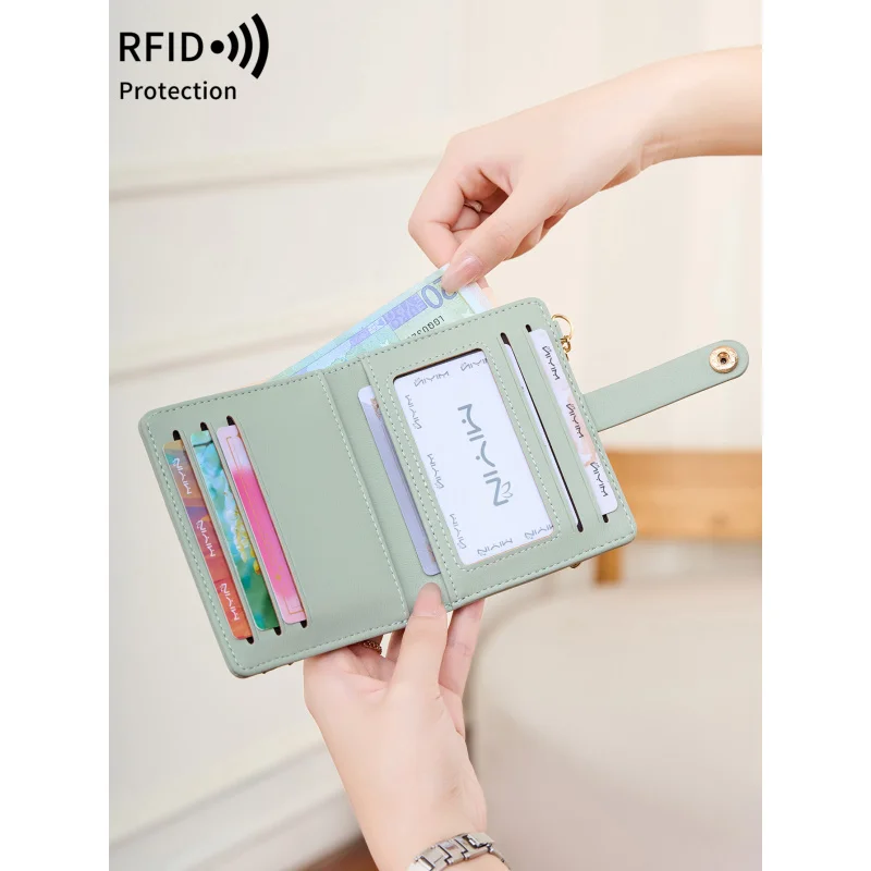 RFIDブロッキング機能付きレディースショートカードバッグ、超薄型ミニPUレザーゼロウォレット、レディースクレジットカードホルダーウォレット