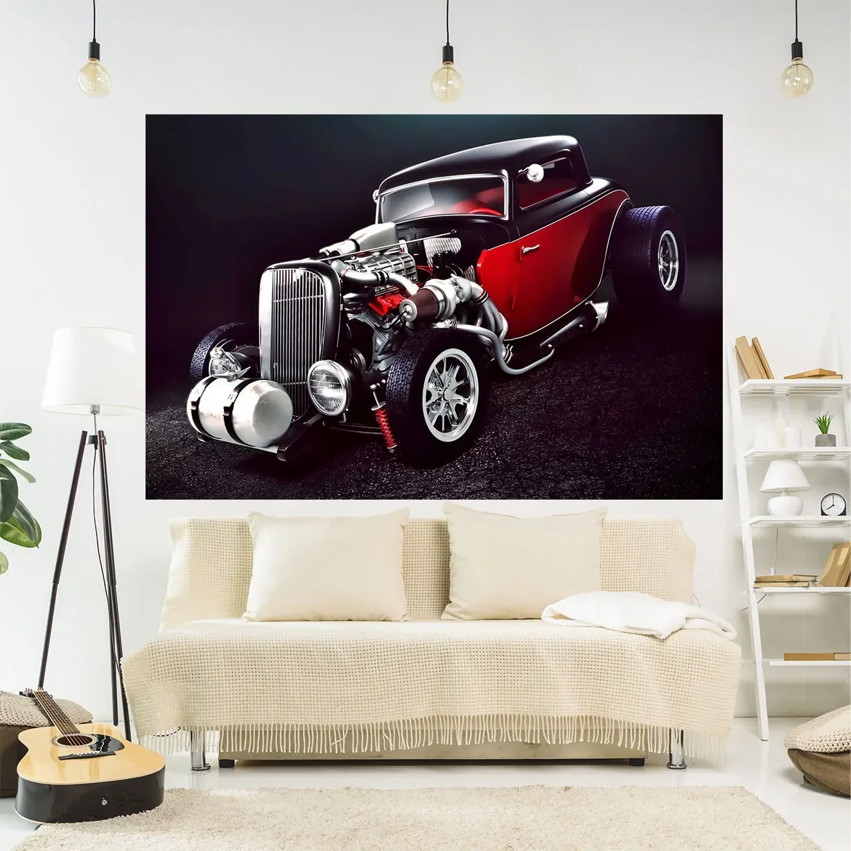 Hot Rod Wall Hanging Tapestries Vintage Car Printed Background Cloth Retro Aesthetic Home Decoration macrame wall hanging