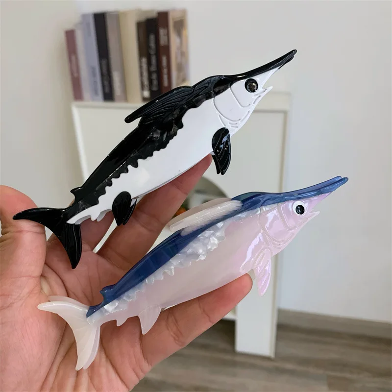 Nuova clip per artiglio per capelli di squalo in acetato per le donne Moda serie oceano Pesce Mollette di grandi dimensioni Bech Clip per capelli Accessori per artigli Strumento