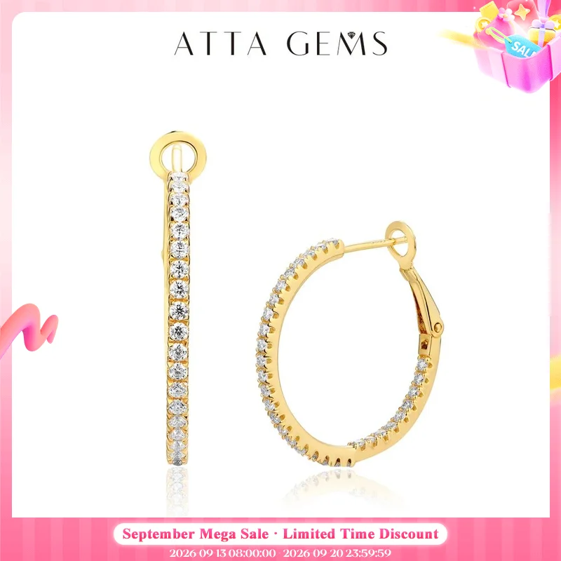 Attagems Moissanite Hoop Earrings for Women 1.5mm D Color 925 Sterling Silver Plated Yellow Diamond Earring Wedding Fine Jewelry