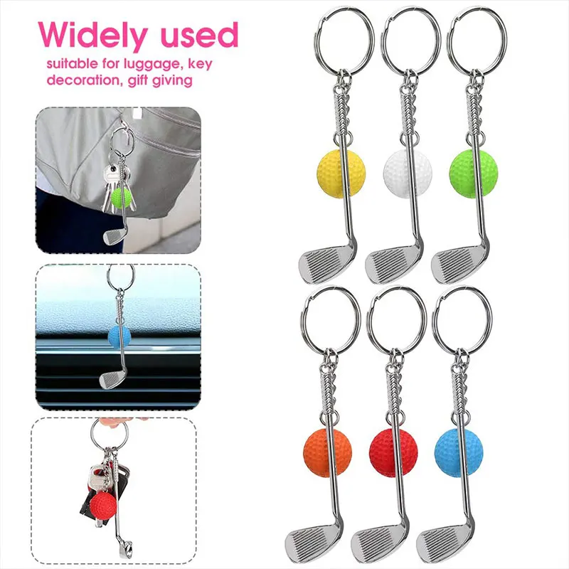 24Pcs Mini Golf Racket Ball Pendant Keychain Key Ring Creative Metal Key Clasps Split Keyring Sports Clubs Automobile Key Gift