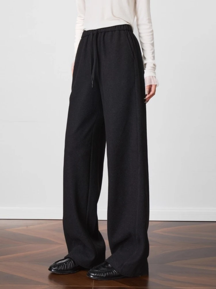 OLrain سراويل تقليدية نسائية 2025 خريف شتاء جديد متعدد الاستخدامات مستقيم السراويل جيوب بسيطة الصلبة فضفاضة طويلة بنطلون O57QK001369