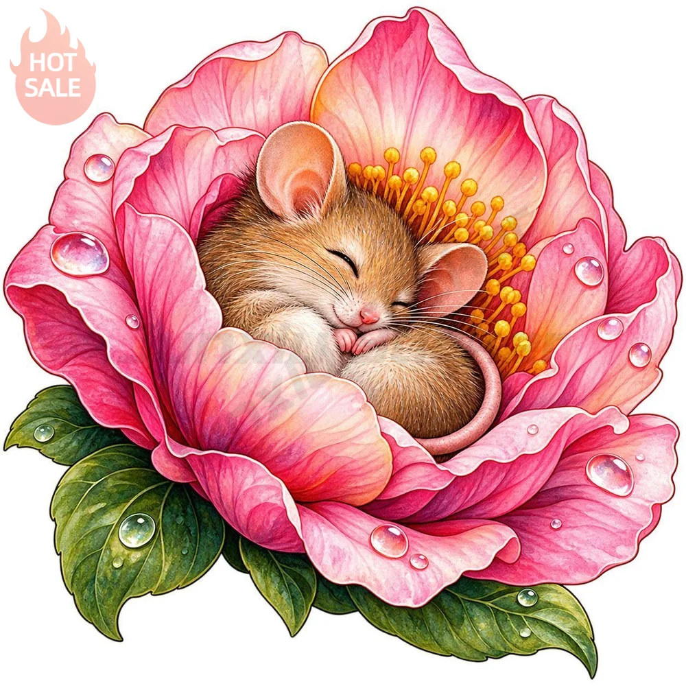Mouse Sleeping Flower Cute Nature Sticker For Car Bumper And Laptop Waterproof UV Resistant Vinyl Decal Exterior Decoration