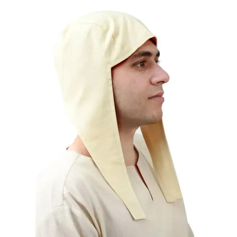Medieval Coif Cap with Ear Flaps for Men Renaissance Linen Hats Bonnet Medieval Renaissance Linen Coif Hat Cap with Ear Muffs