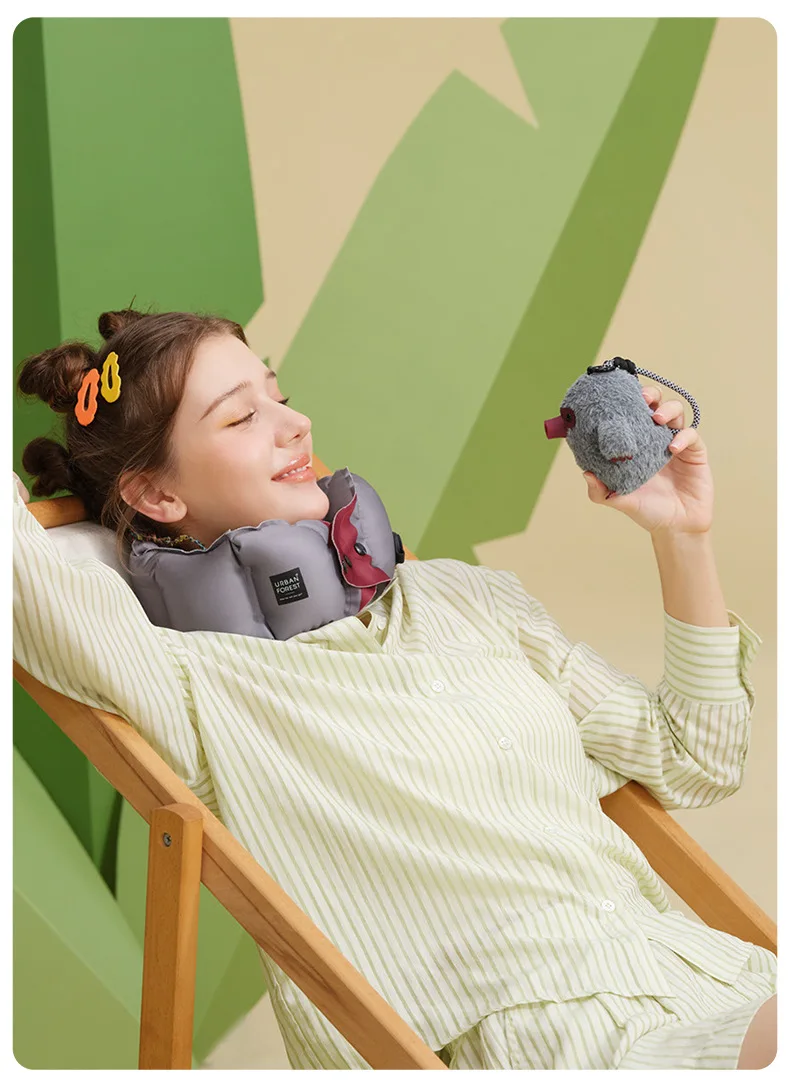 Cute Mole Inflatable U-Shaped Neck Pillow Portable Spine Protection Soft Cushion For Airplane Travel Office Car