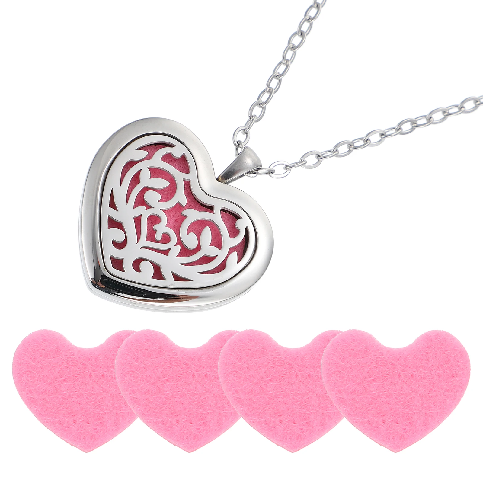 

1 set Aromatherapy Essential Oil Diffuser Necklace Heart-shaped Pendant 30mm Stainless Steel Random Popular Jewelry