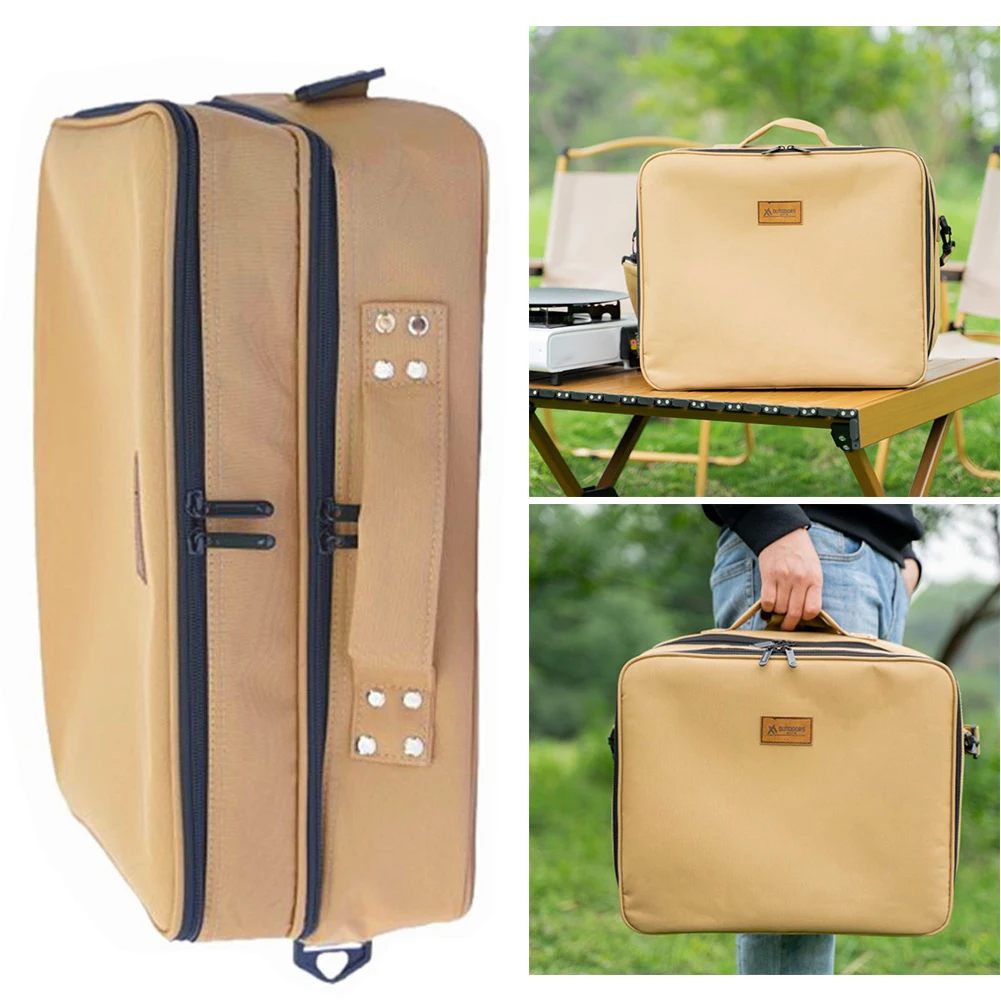 Double Layers Outdoor Camping Storage Tote Bag Versatile Wear Resistant High Capacity for Baking Tray Cassette Stove Gas