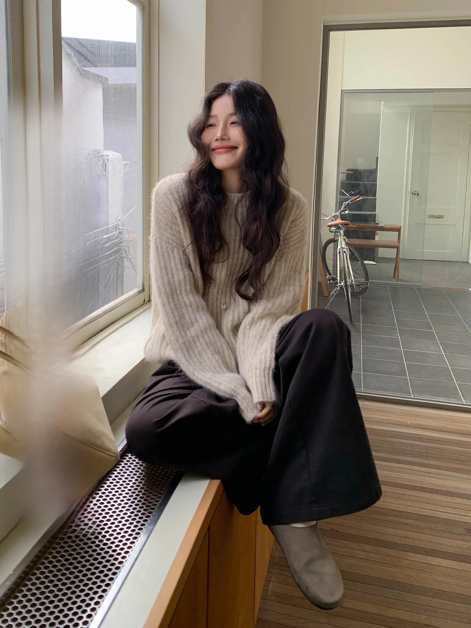 

Women's round Ne Knitwear Wool Blend Long Sve Loose Fit Comfortable Sle Winter Faion Korean Lazy Sle Top