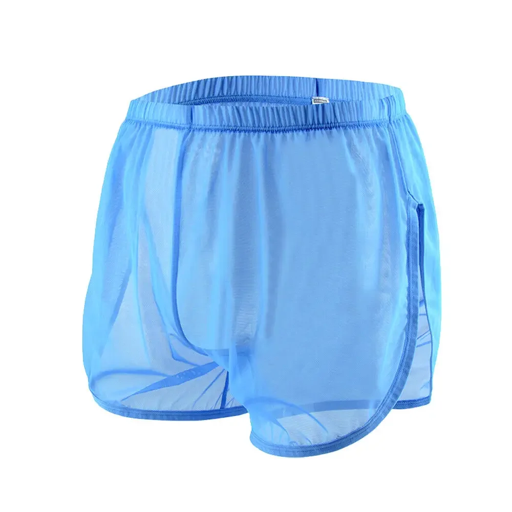 Jinshi Men's Boxer Shorts Loose Split Side Mesh See-Through Sexy Breathable Underwear M L XL 2XL 3XL