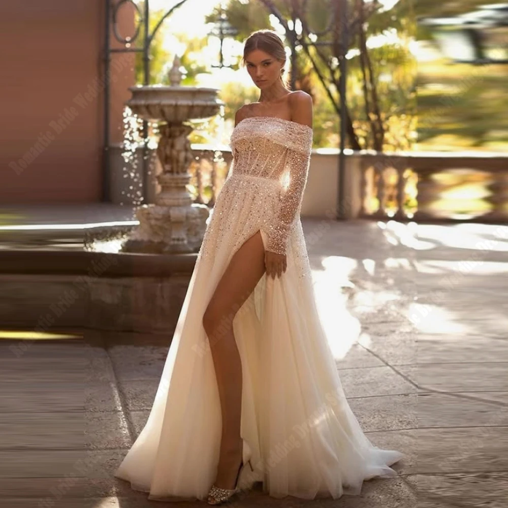 

Off Shoulder Sleeveless Women Wedding Dresses Fascinating A-Line Bridal Gowns Mopping Length Banquet Vestido De Novia Customized