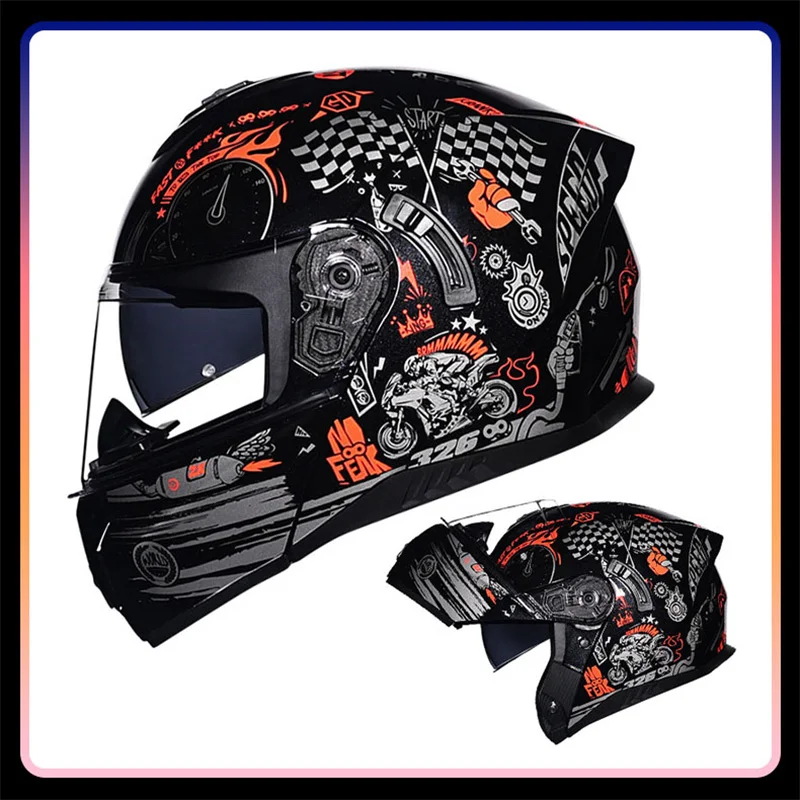 

Motorcycle Full Face Flip Up Helmet Modular Integrated Sport Helmet DOT Approved Flip-up Helmet Double Visor Helmets Adults Men