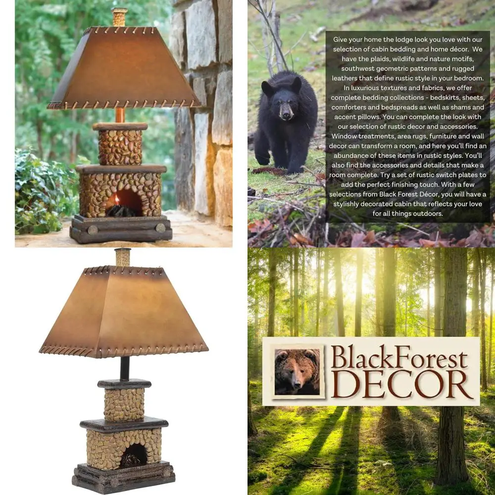 Lámpara de chimenea de piedra estilo cabina rústica - 15 anchos x 7 de profundidad x 25 de alto para iluminación de sala de estar o dormitorio