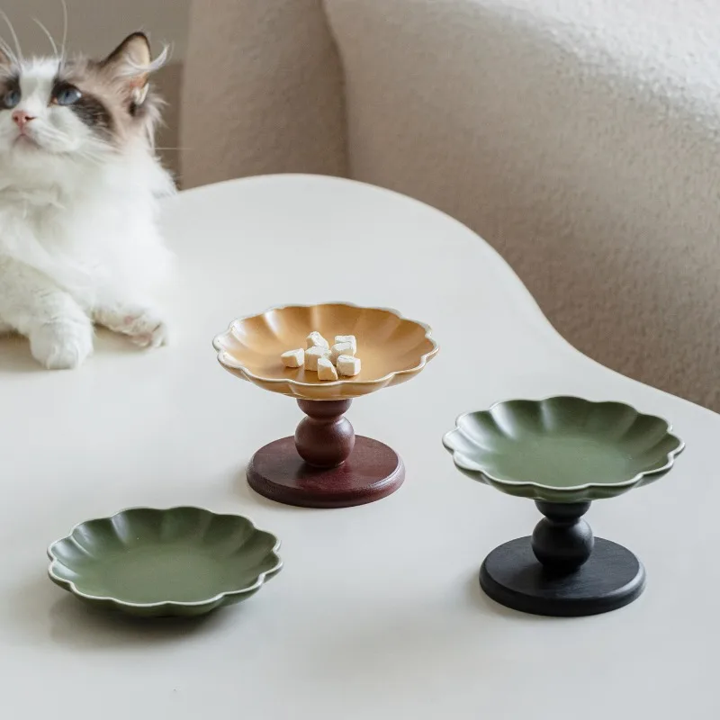 

Керамическая винтажная миска для кошек на высоких ножках с защитой шеи, миска для кошачьего корма с защитой от разливания, блюдо для еды и закусок, аксессуары для котят