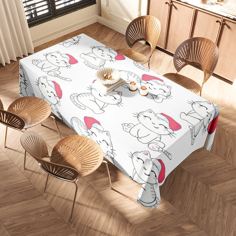 HOLIDAY CAT TABLECLOTH DECORATION HOME DECO WINTER XMAS TABLE CLOTHES NEW YEAR GIFT FOR KITCHEN DECORATION 2023