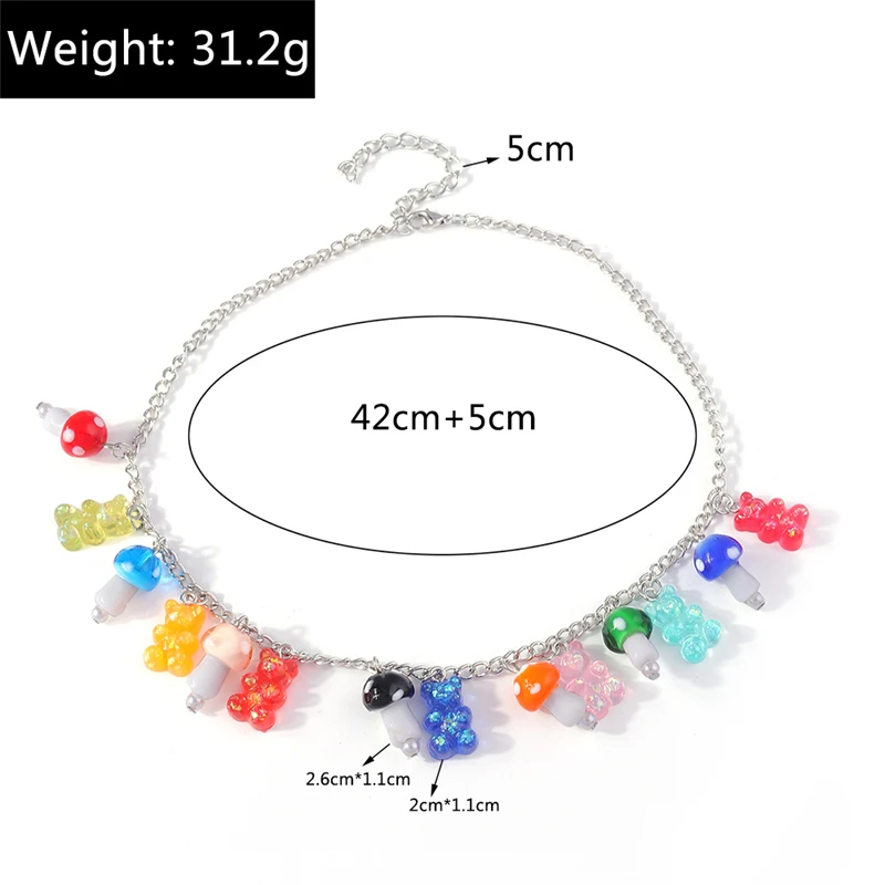 Fashion Mushroom Necklace Cartoon Candy Color Resin Animal Bear Pendant Necklace for Women Girl Party Jewelry Gifts