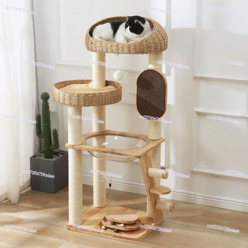 Solid wood cat climbing frame nest tree integrated Japanese sisal cylindrical space capsule large shelf