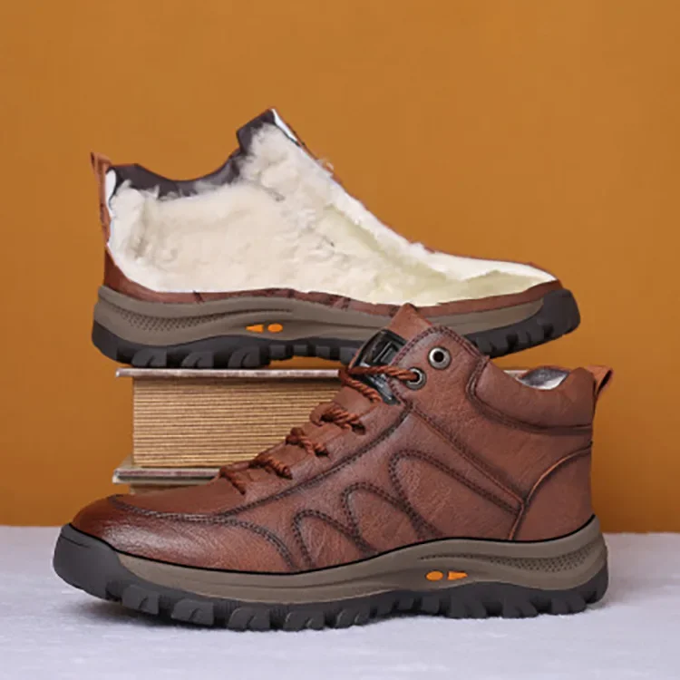 2021 New Men Waterproof Ankle Boots Winter Warm Plush Snow   Outdoor Sneaker Work  Male Rubber  's3d65