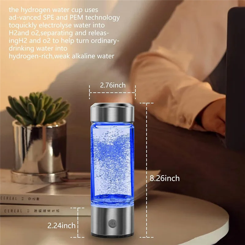 

LLCS-Hydrogen Water Bottle Portable Hydrogen Water Ionizer Machine USB Rechargeable Hydrogen Water Generator 420Ml 2PCS