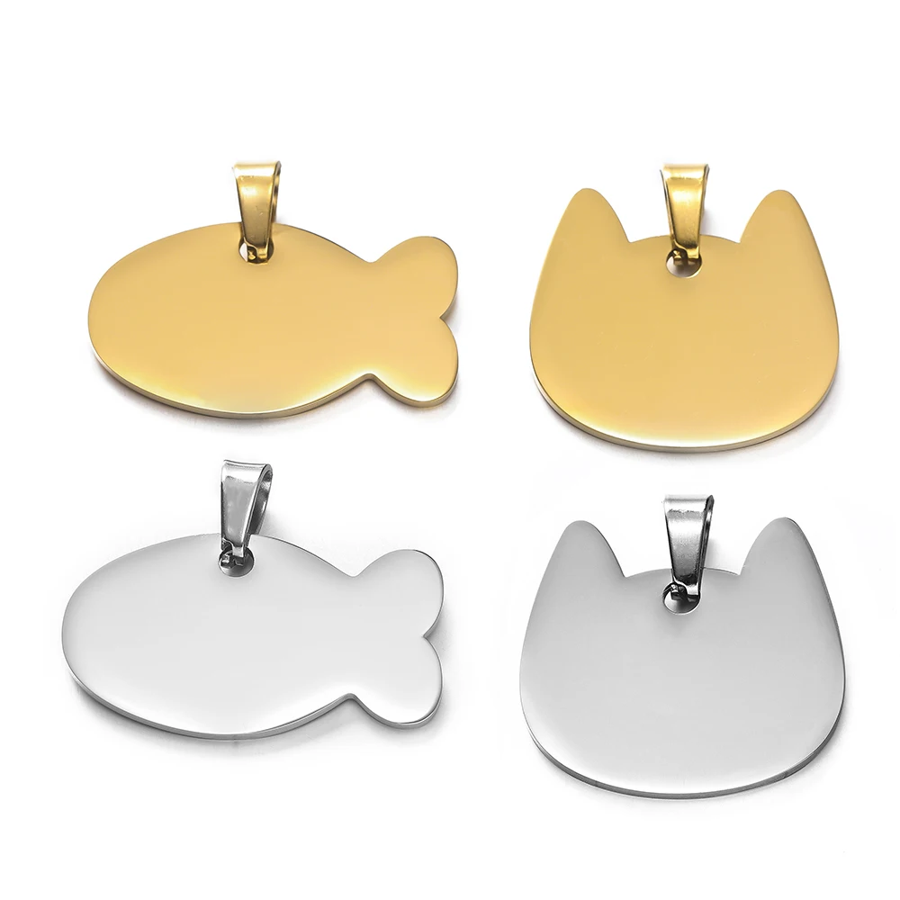 

1Piece/Pack Stainless Steel Dog Tag Small Fish Cat Pendants for Necklace Bracelets Jewelry Making Supplies Accessories
