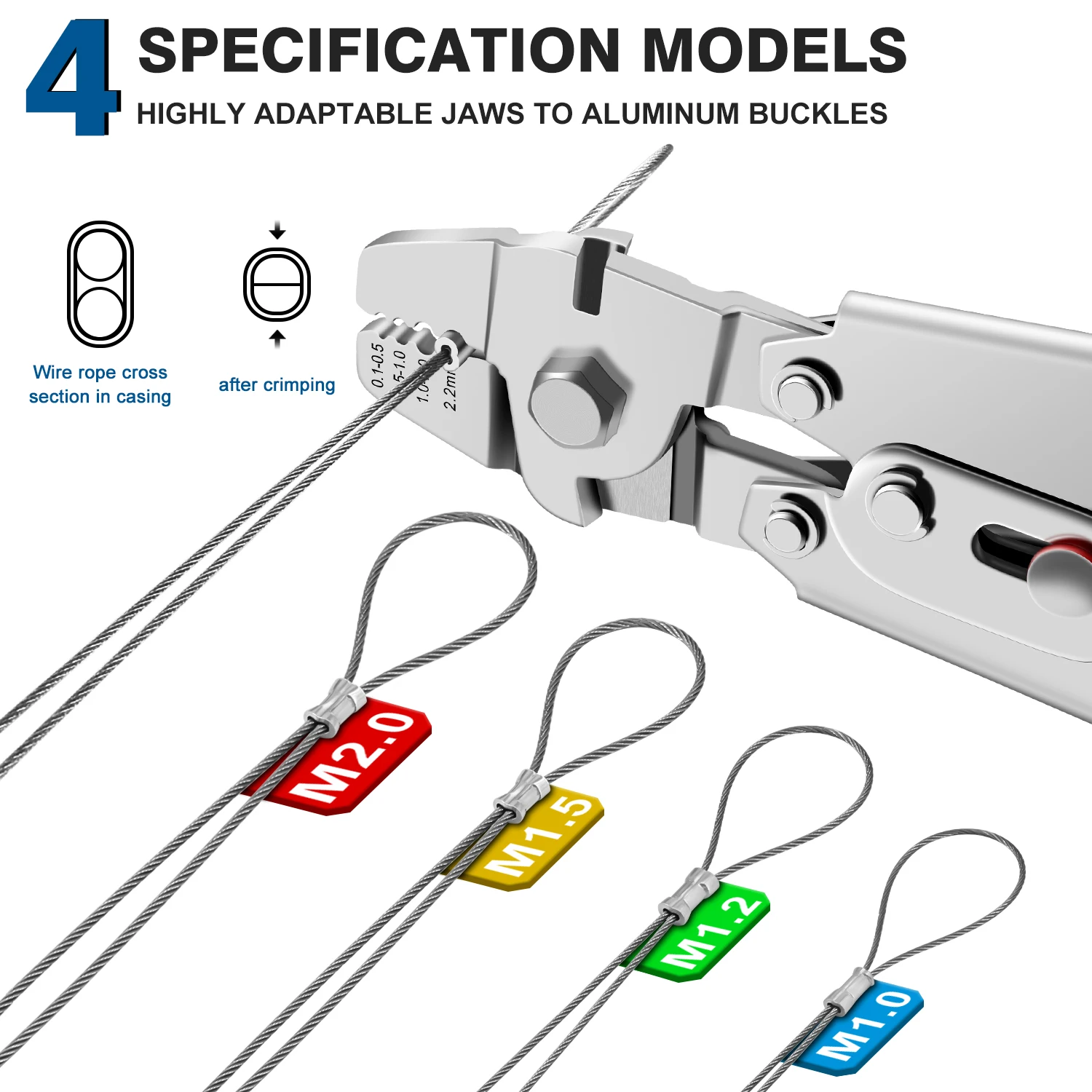 Wire Rope Crimping Tool 0.1-2.2mm Swager Tool for Aluminum Crimping Loop Sleeves With Cutting Function Hand Crimping Plier
