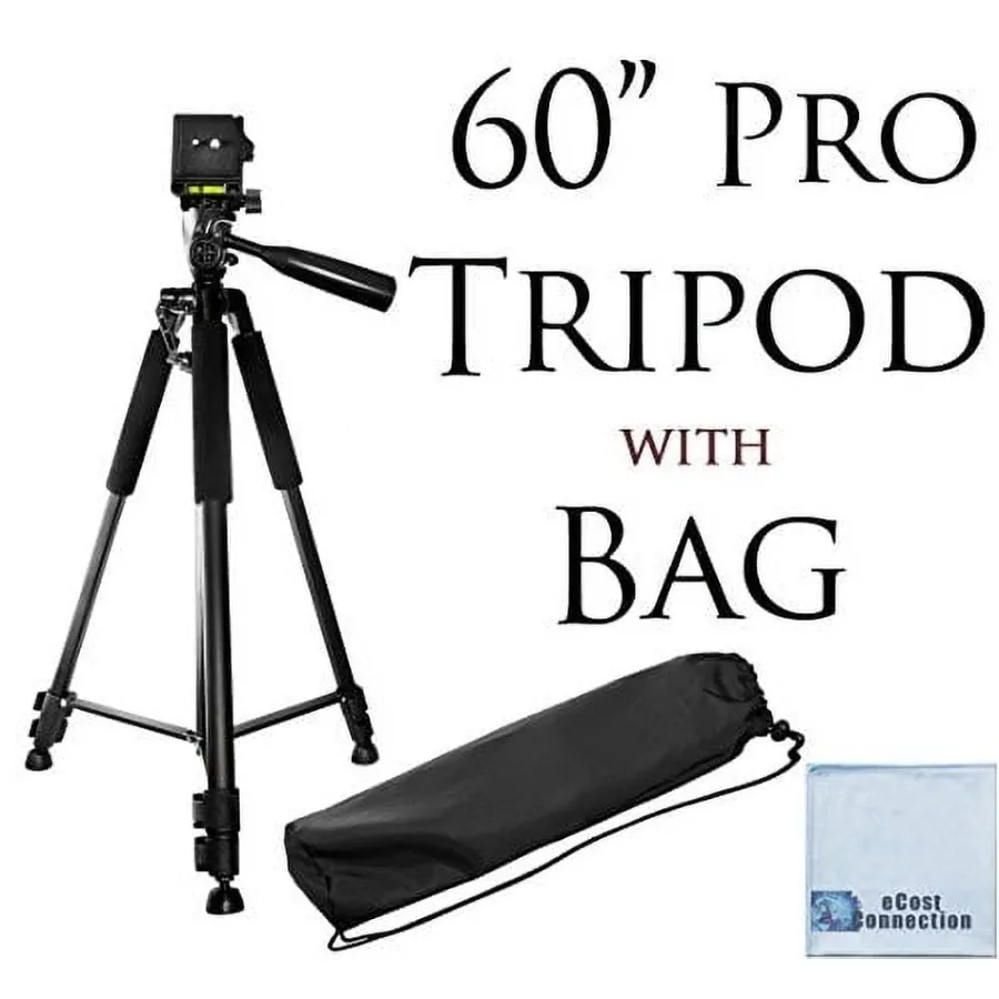 60" Inch Professional Camera Tripod for Canon, Nikon, Sony, Samsung, Olympus, Panasonic and Pentax + eCostConnection Microfiber