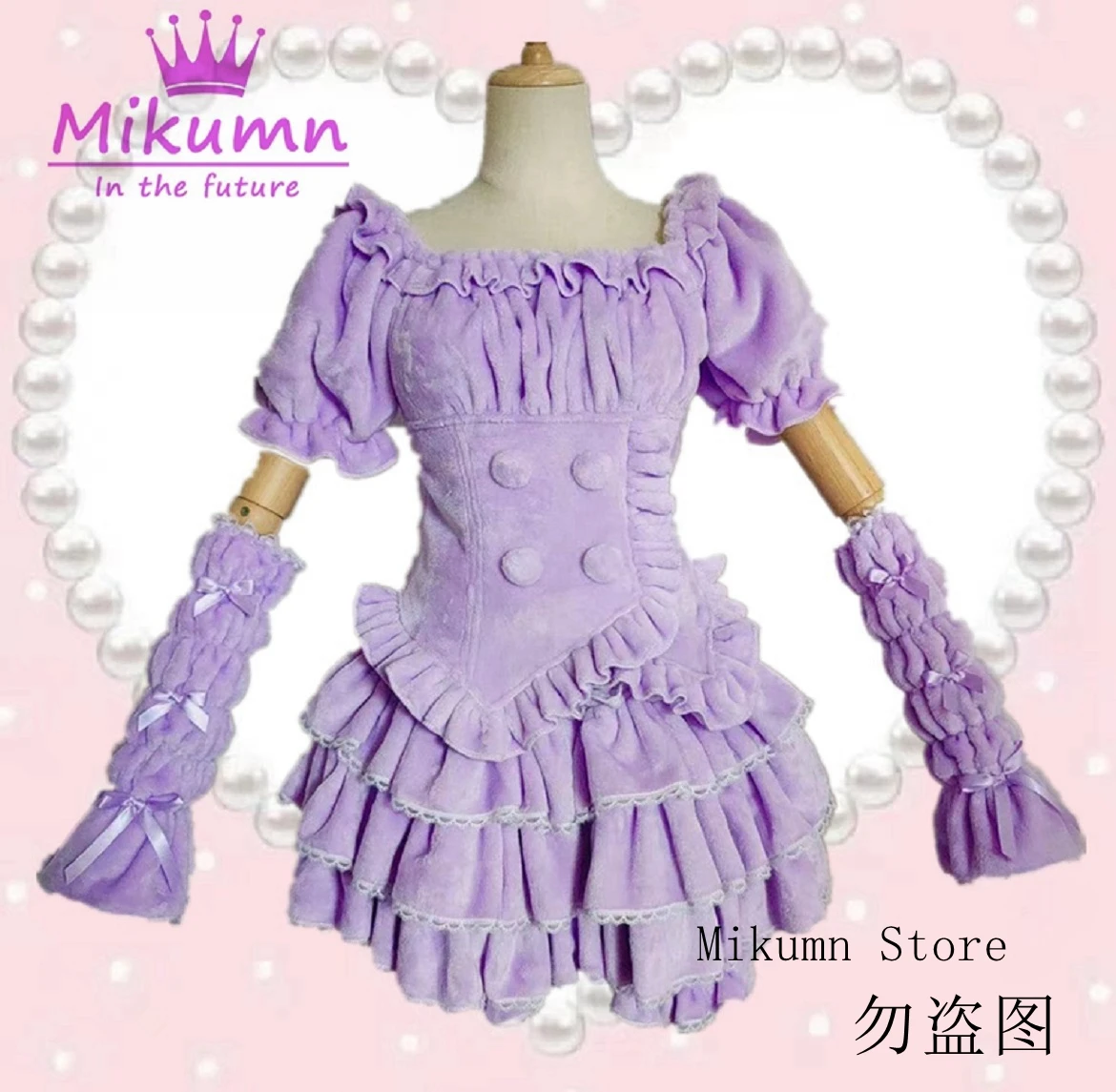 Harajuku Gothic Lolita Dress Sets Women Japanese Sweet Pink Kawaii Lace Ruffles Plush Mini Dress Princess Cosplay Party Dresses