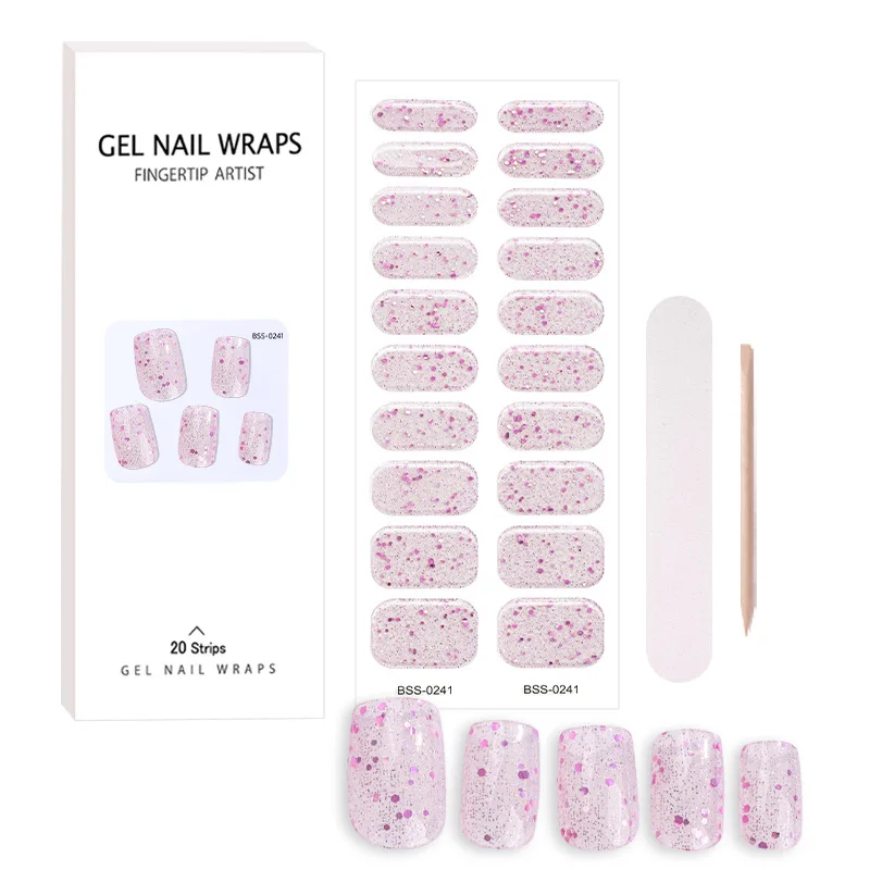 16Tips Shiny Gel Nail Strips Patch Sliders Adhesive Waterproof Long Lasting Full Cover Gel Nail Stcikers UV Lamp Need