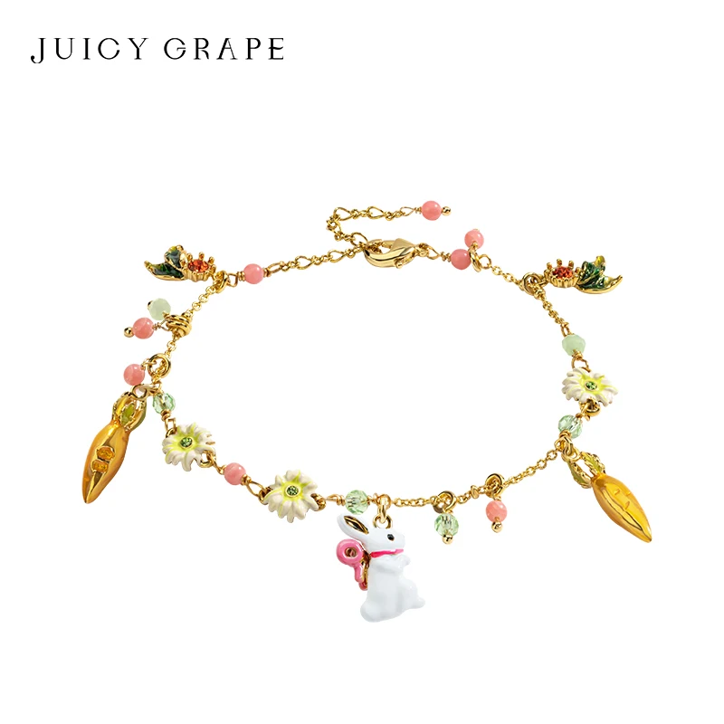 

Juicy Grape Carrot rabbit pendant bracelet Handmade Enamel Bracelet Plated with18K Real Gold Party and Birthday Best Gift