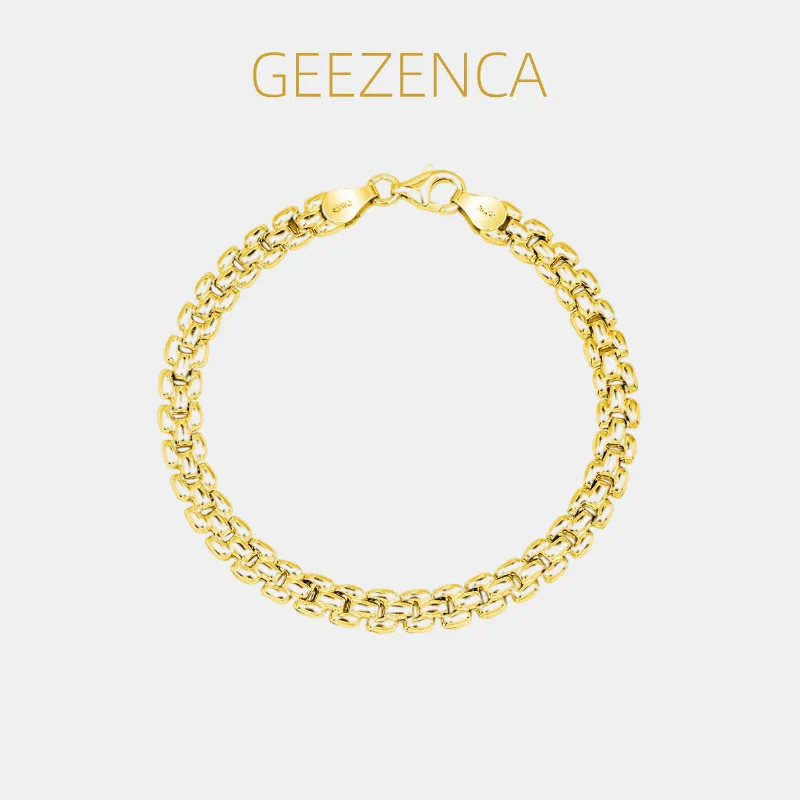 

GEEZENCA Italian Jewelry 925 Sterling Silver 6mm Link Chain Bracelets For Women Trendy Flat Box Chains Bracelet Gift For Her
