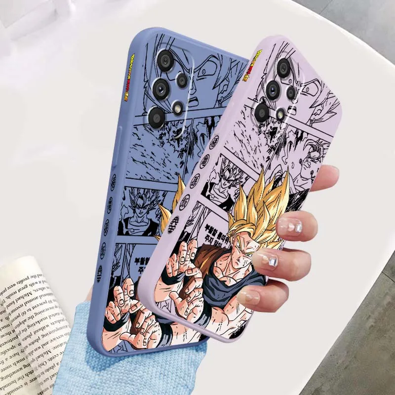 

Cartoon Super Saiyan Figure Phone Case For Samsung A33 A31 A25 A23 A22 A21s A15 A14 A13 A05 A13 A12 A04 5G Liquid Left Rope