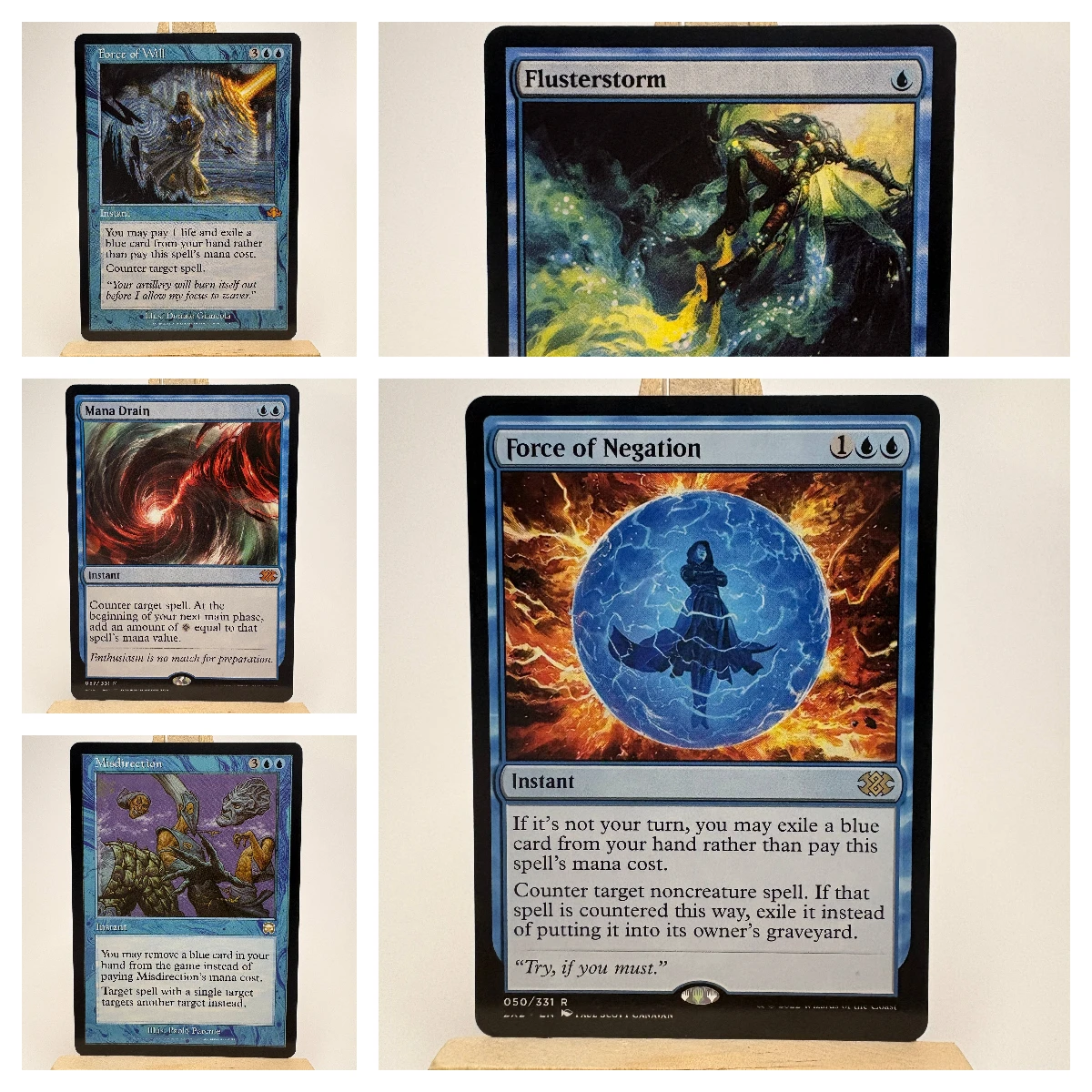 Cartas Proxy Mágicas de Control y Contrapoderes Azules: Cyclonic Rift, Rhystic Study, Force of Will, German Black Core Cardstock