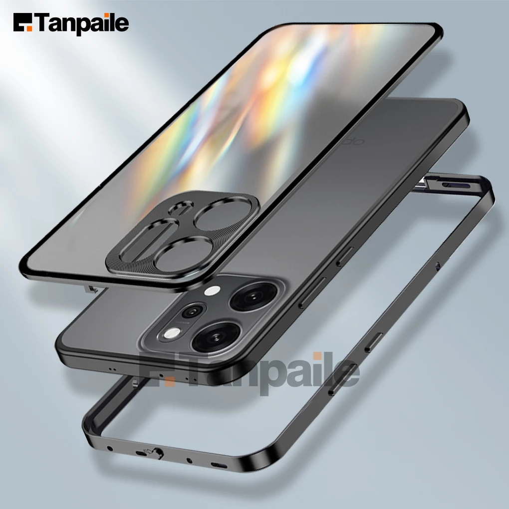 Aluminum Metal Bumper for OPPO Reno14 Pro Case Back Frosted Glass Lock Cover Funda