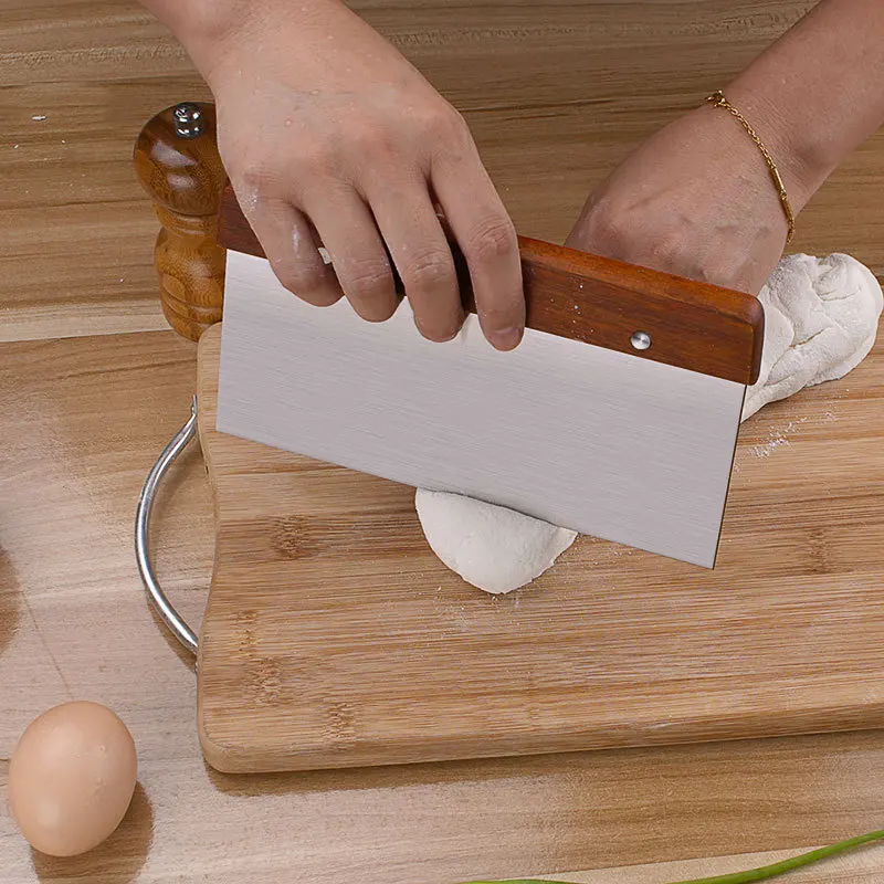 

Stainless Steel Dough Scraper Flour with Wooden Handle Large Baking Rice Noodles