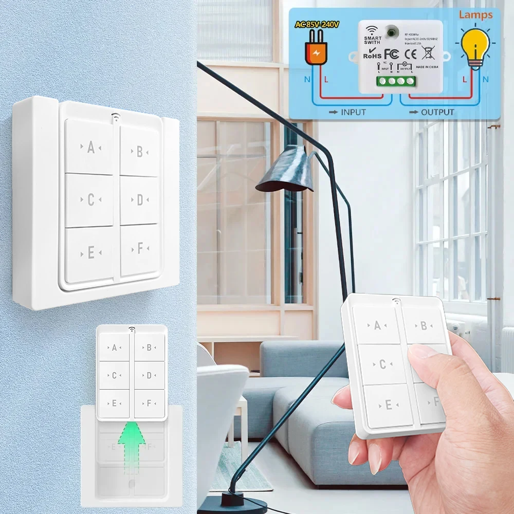 433MHz AC 220V 10A interruttore della luce Wireless interruttore a parete magnetico pulsante per il miglioramento domestico