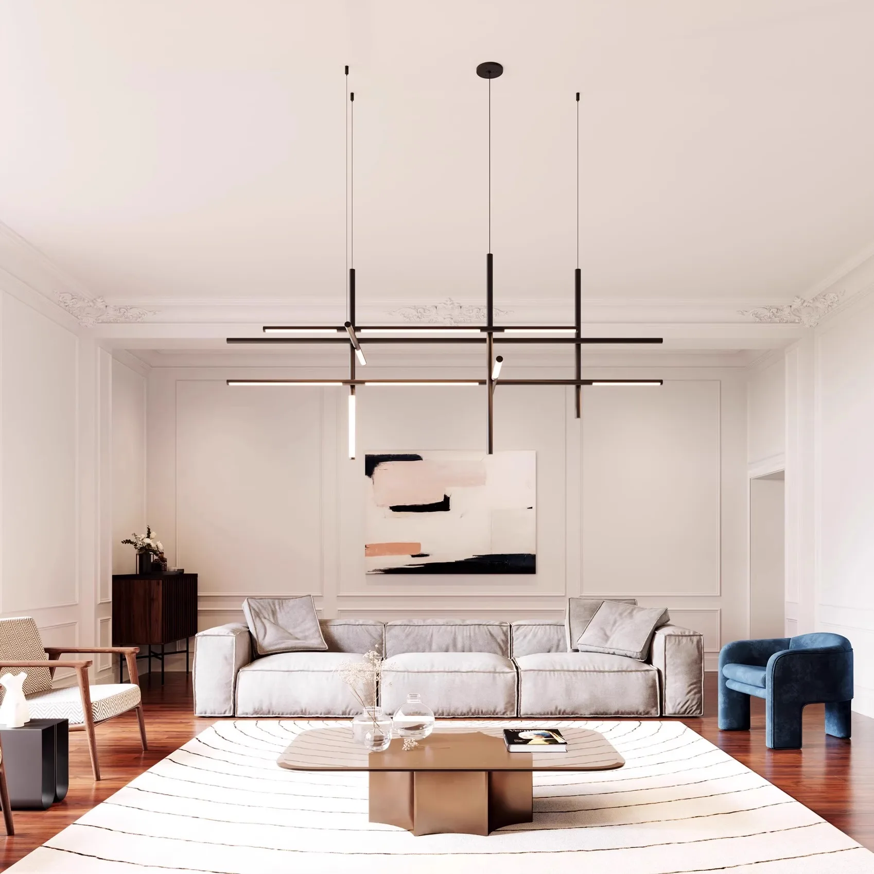 Modern Led Chandelier Multi-head Pendant Light For Staircase Living Room Dining Table Minimalist Hanging Lighting