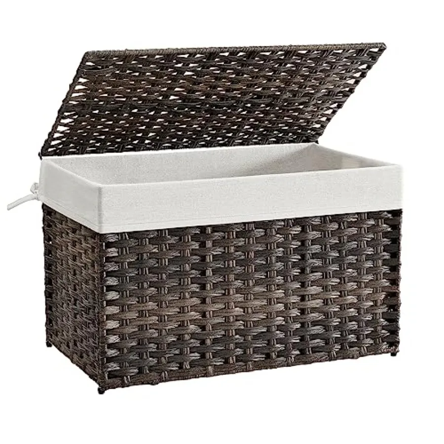 

Storage Basket with Lid, Woven Blanket Storage Bin with Handles, Foldable, Removable Liner, Metal Frame, for Bedroom, Laundry R