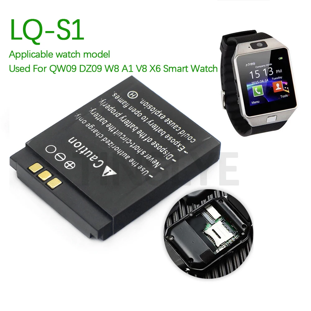 LQ-S1 GTF Smart Watch Battery GTF Durable lithium Rechargeable Battery For Smart Watch QW09 DZ09 W8 A1 V8 X6