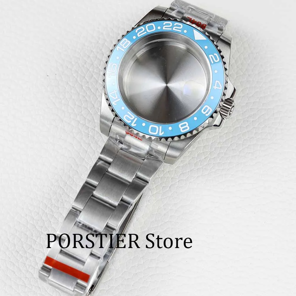 40mm Ice Blue Ceramic bezel Watch Case and strap Stainless Steel Sapphire For NH34 NH36 NH35 movement 28.5mm Dial Sub Gmt case