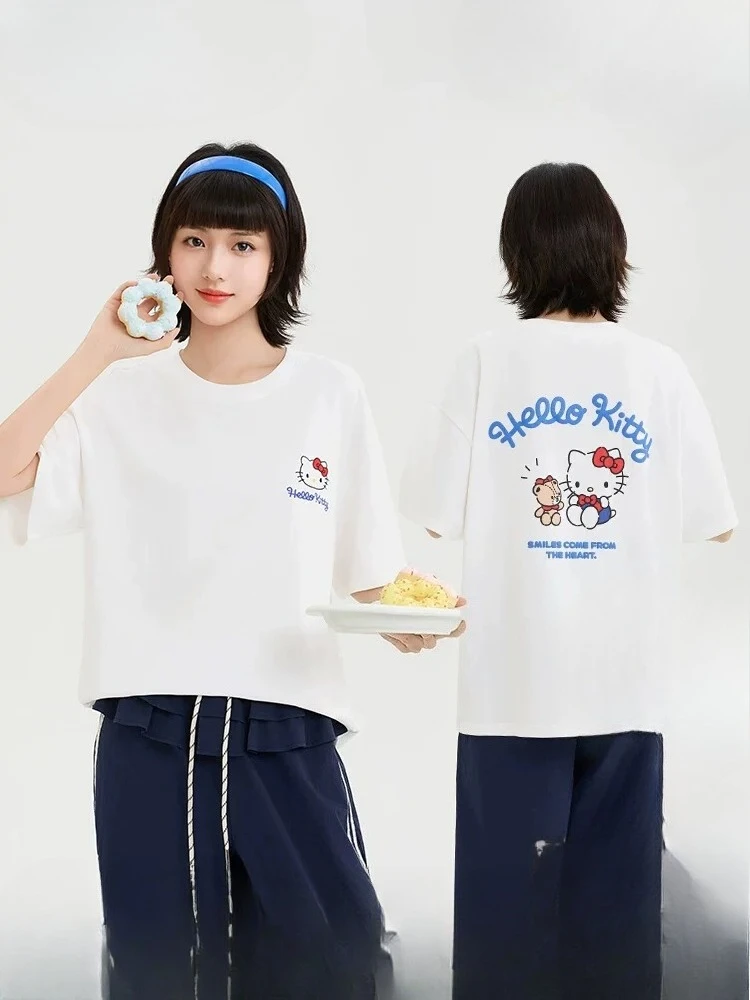 Sanrio Cute Cartoon Characters Graphic T‑Shirt Unisex Loose Short Sleeve Tee Kawaii Anime Print Casual Summer Top for Fans