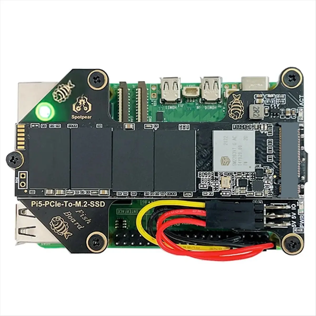 

SWXF For 5 PCIe Expansion Board to M.2 NVMe SSD Adapter Board Pi5-PCIe-Fish-Board-A