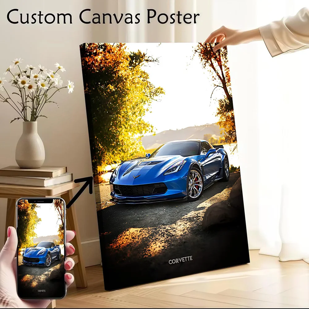 Sports Car Corvette Poster Customizable Printed Canvas Painting for Pictures Wall Art Specialty and Themed Home Decor Wand Deko