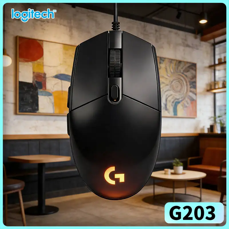 Logitech G203 wired gaming mouse cool RGB visual cycling effect adjustable DPI anti‑slip pads USB notebook gaming office