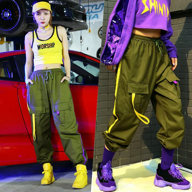 High Waist Military Green Workwear Pants Women's Jazz Dancing Practice Hip Hop Trendy Casual Sports Cuffed Street Dance Pants