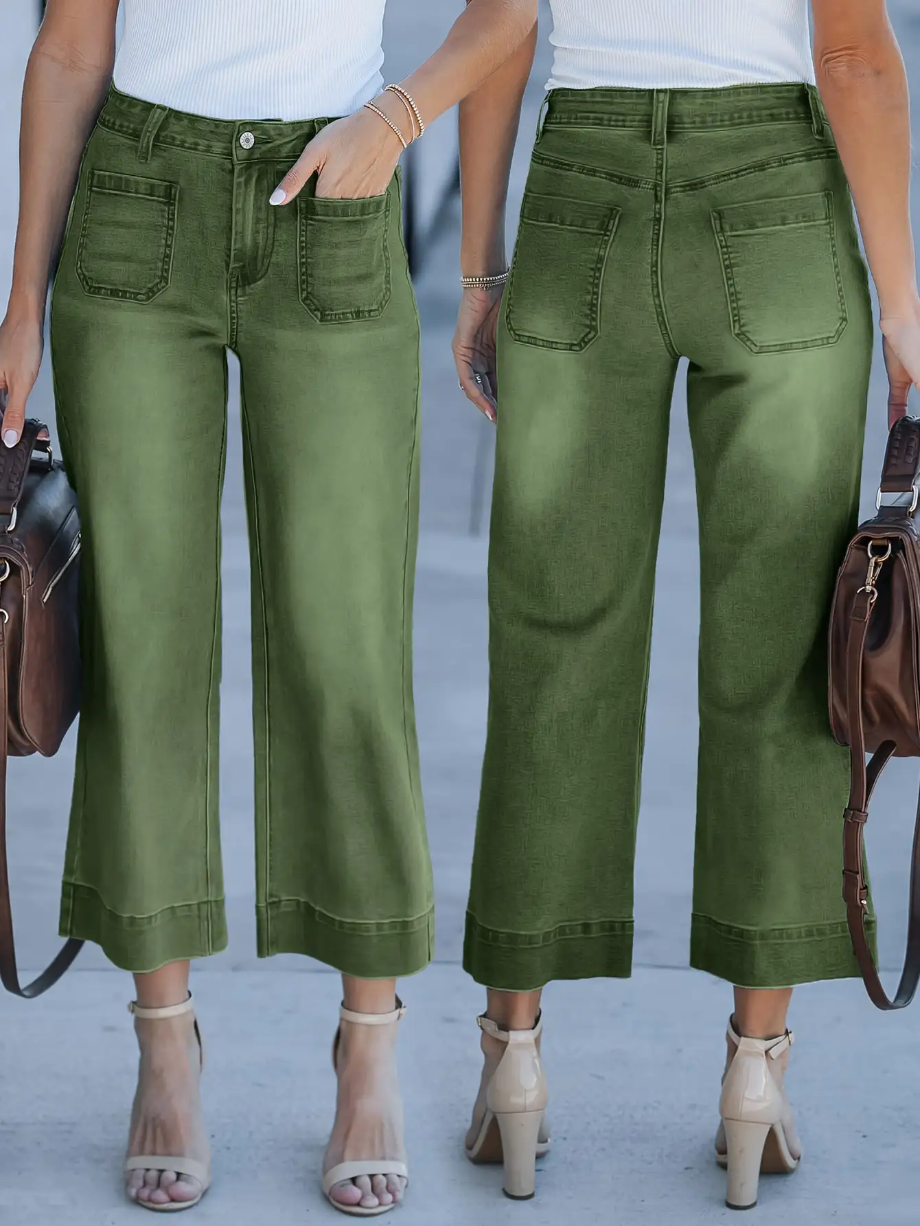 

Women's Army Green Washable Denim Straight-Leg Jeans - Stylish and Comfortable Everyday Pants