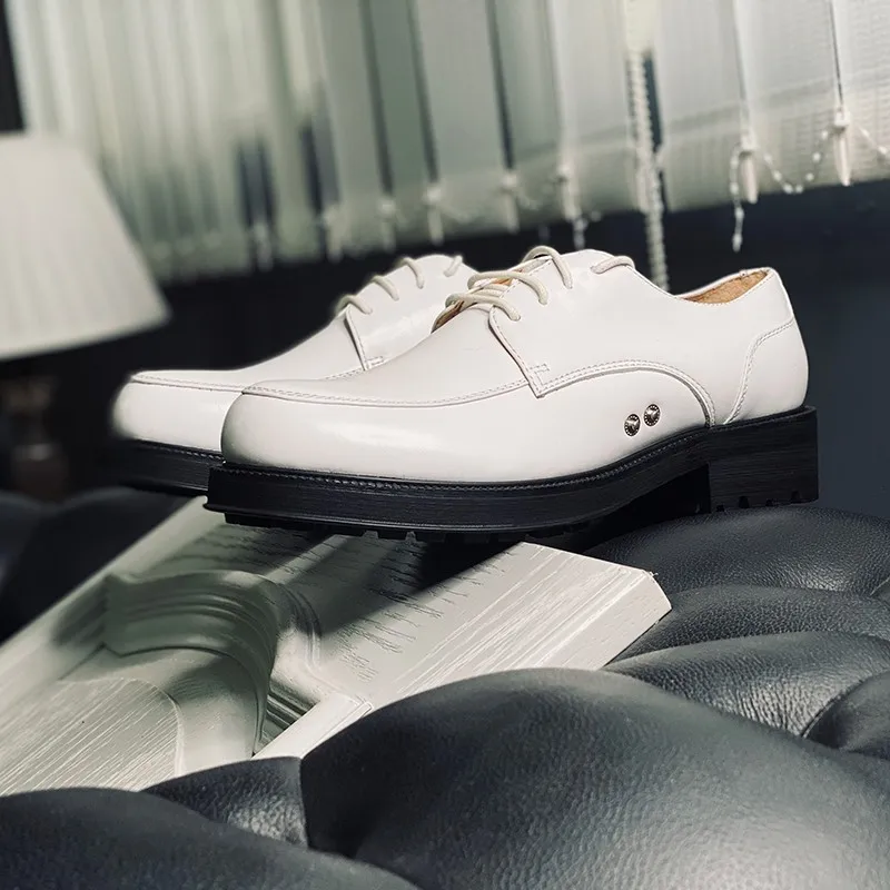 JINIWU 2026 Autumn Winter Men's White Cowhide Leather Shoes Round Toe Thick Sole Height Increasing Versatile Low Top Footwear