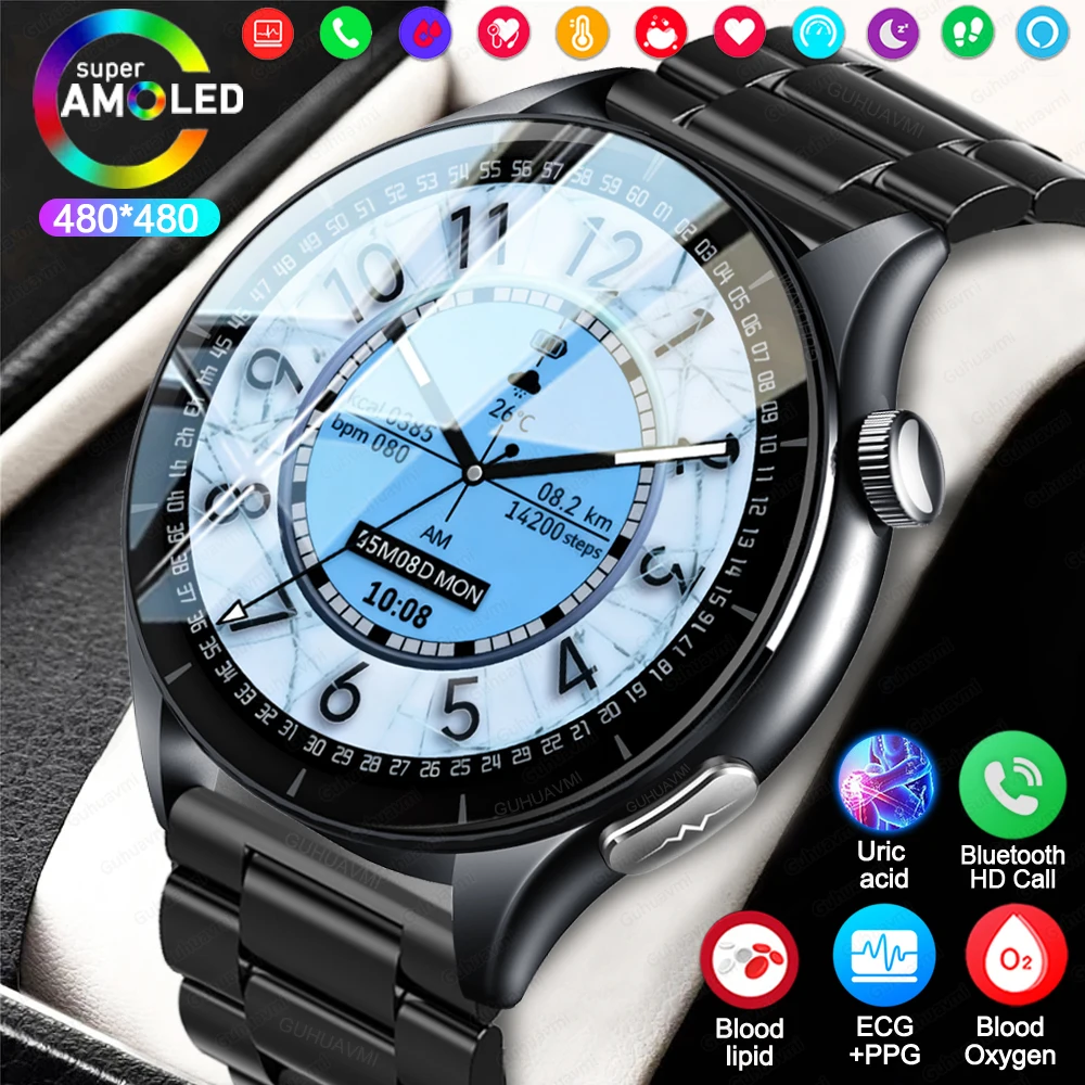 2026New Smart Watch ECG+PPG Blood oxygen Pressure Uric Acid health analysis Custom dial Sapphire Smartwatch Men For Men Women
